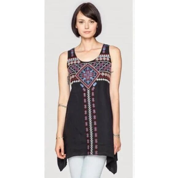 Johnny Was Dresses & Skirts - Johnny Was Jojo Linen Embroidered Asymmetrical Tunic Mini Dress Size Small